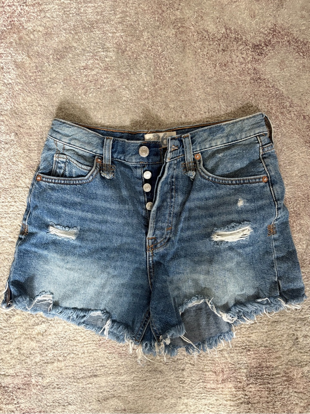 We The Free Faded Blue Distressed High-Rise Jean Shorts